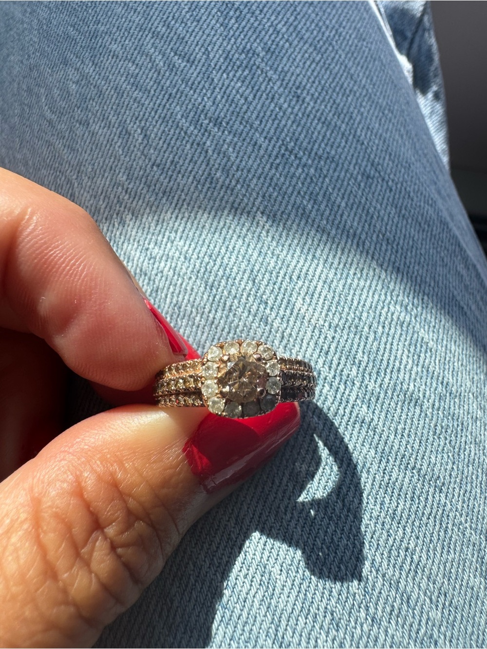 1.28CTW ROUND CHAMPAGNE AND WHITE DIAMOND 10K ROSE GOLD RING - Picture 5 of 8